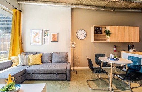 Downtown Edmonton Apartment | Central Station Vivid Loft:Balcony|LRT|Near Rogers