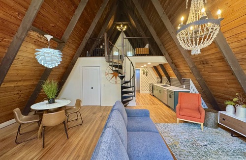 Bynum House | Modern Luxury A-Frame Retreat on a 2-acre Pond. Weekly & monthly discounts.