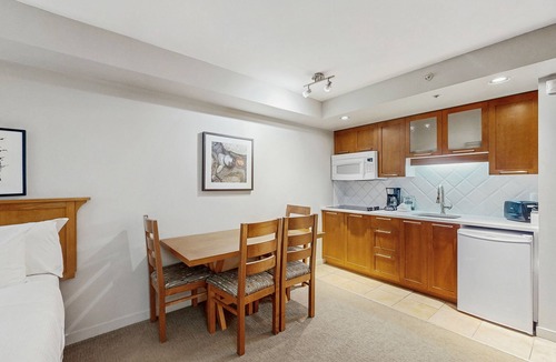 Whistler Village Apartment | Perfect 5th-floor studio with ski & mountain views & fireplace