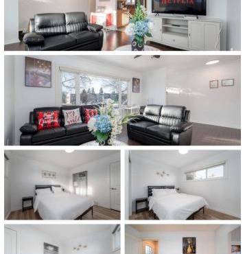 Executive family Relax House New AC 4Bed rooms 4Queen Beds plus Kids play rooms Large Deck Private Backyard 19 minutes YYC 5 minutes Chinook Mall Walk to C Train Free Banff Park
