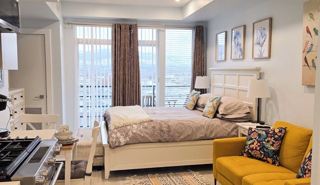 Furnished studio, all incl, pet-friendly, view, Landmark District, Kelowna.