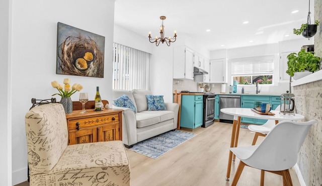 King Bed with front door parking and private courtyard. Designed for living.