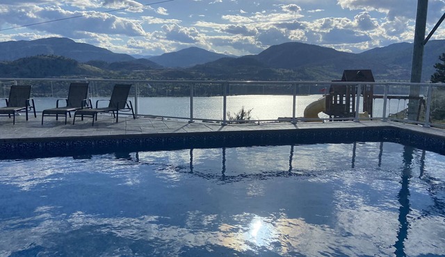 Lake view with pool