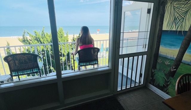 VB Oceanfront Condo at Boardwalk. See Dolphins from Balcony. Steps to Beach+Pool